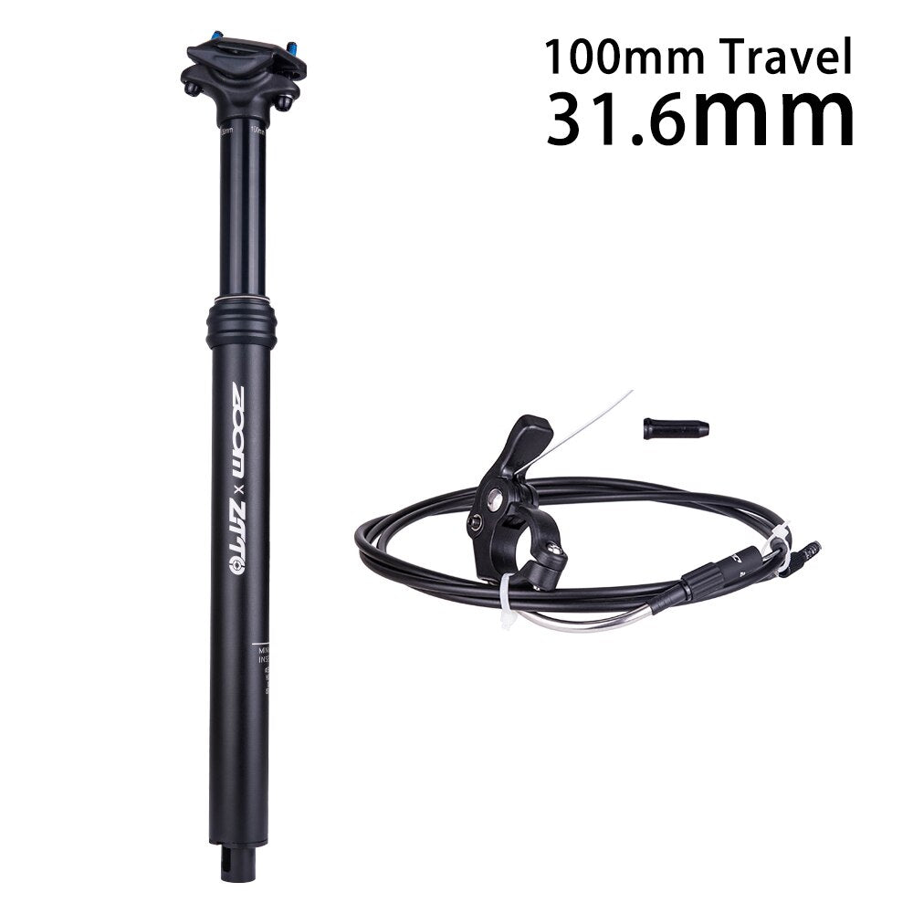 ZTTO MTB Dropper Seatpost Adjustable Suspension Seat Post Internal Routing External Cable Remote Lever 100mm Travel 30.9 31.6