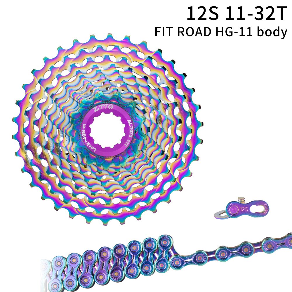 ZTTO Road Bike 12 Speed 11-28 Cassette UltraLight 12s 11/32T Gravel Bike 11/34T 12Speed Rainbow K7 Oil Slick 12V CNC Spocket