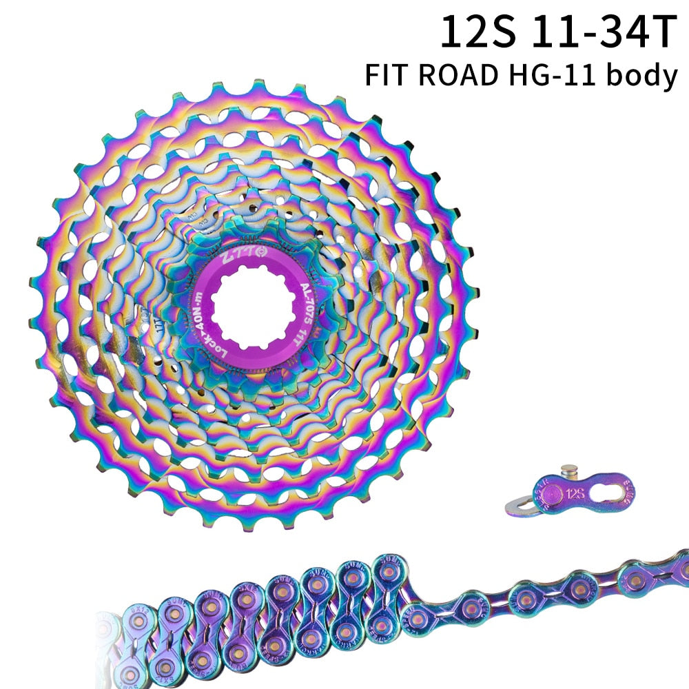 ZTTO Road Bike 12 Speed 11-28 Cassette UltraLight 12s 11/32T Gravel Bike 11/34T 12Speed Rainbow K7 Oil Slick 12V CNC Spocket
