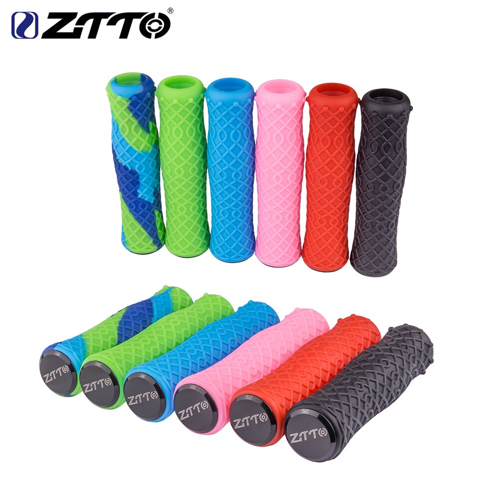 ZTTO 1 Pair Push Bike Pure Silicone Durable Gel Shock Proof Bicycle Grips with Bar end For MTB Mountain Bike Bicycle Parts