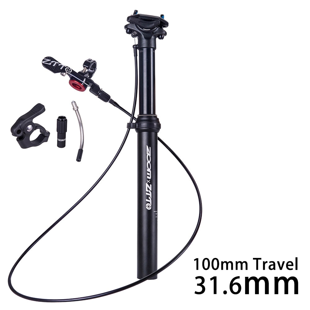 ZTTO MTB Dropper Seatpost Adjustable Suspension Seat Post Internal Routing External Cable Remote Lever 100mm Travel 30.9 31.6