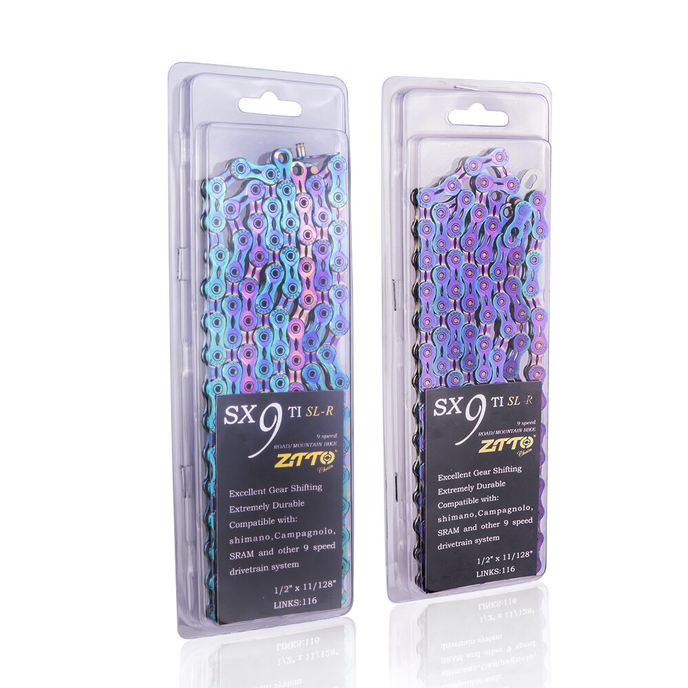 ZTTO 9 Speed Bicycle Chain 9s Colorful Road Bike 9speed Durable Missing link Rainbow Chains EL SLR for MTB Mountain Bike