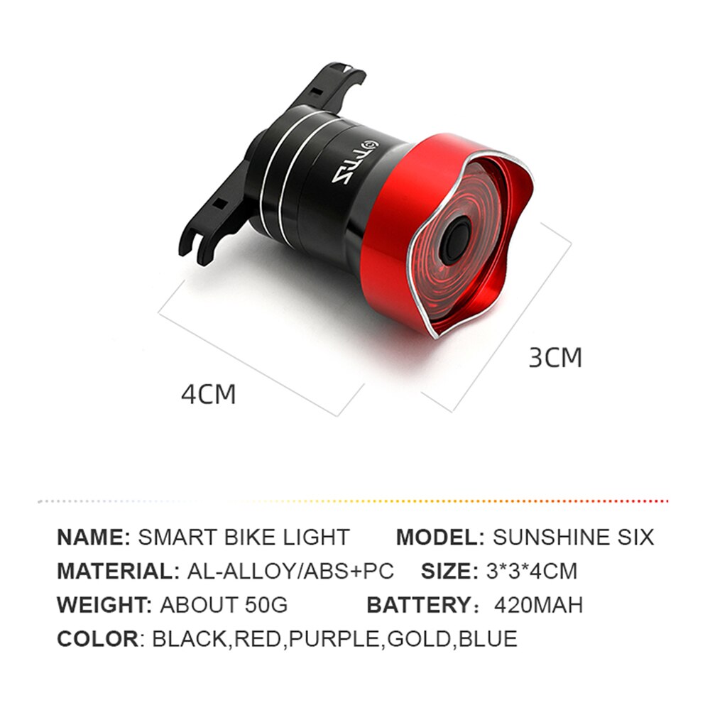 ZTTO Bicycle Rear Light Auto Start Stop Smart Brake Sensing IP65 Waterproof LED Charging Cycling Taillight Long battery life