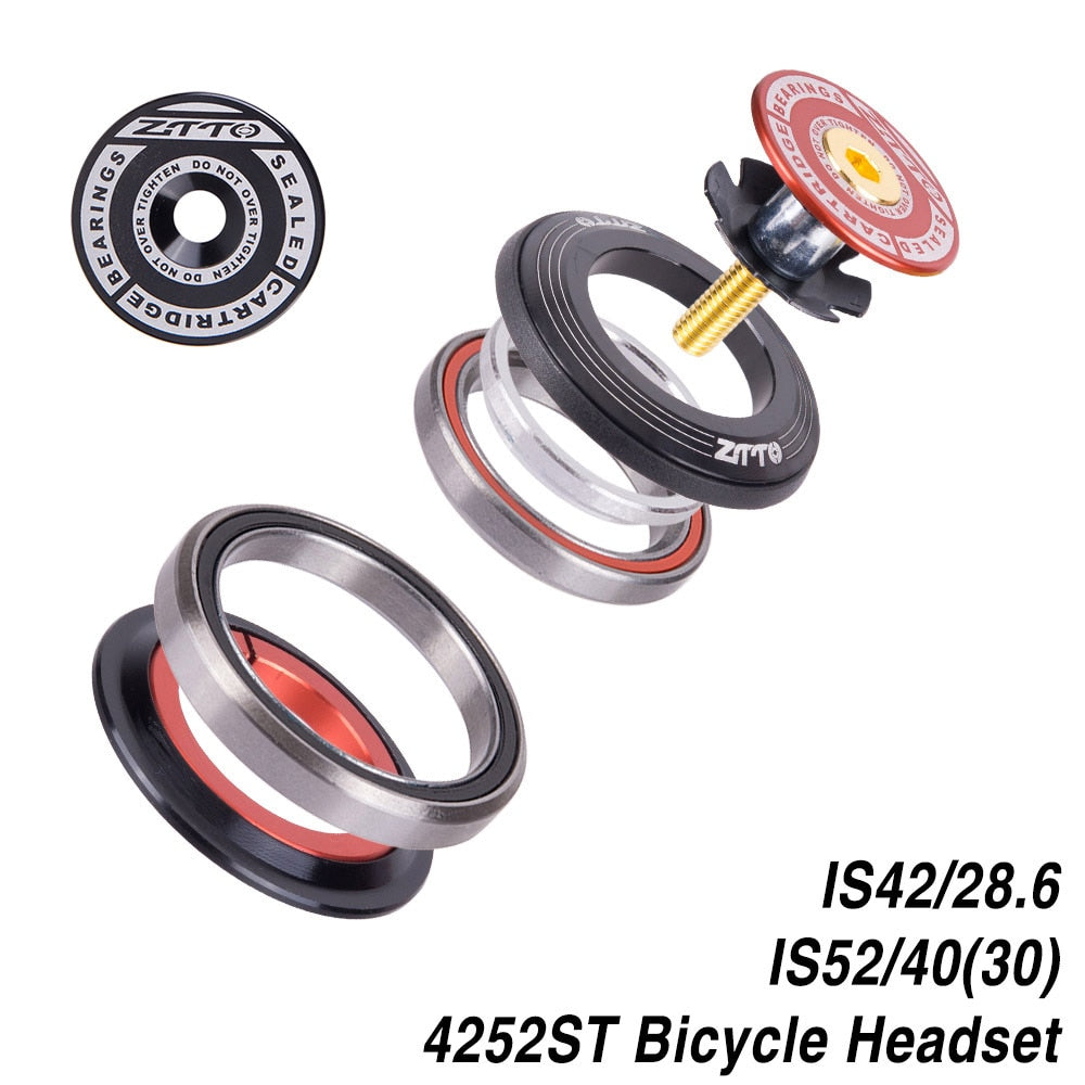 ZTTO 4252ST Bicycle Bearing Headset 42mm 52mm CNC 1 1/8"-1 1/2" Tapered Tube Fork Straight IS42 IS52 Integrated Angular Contact