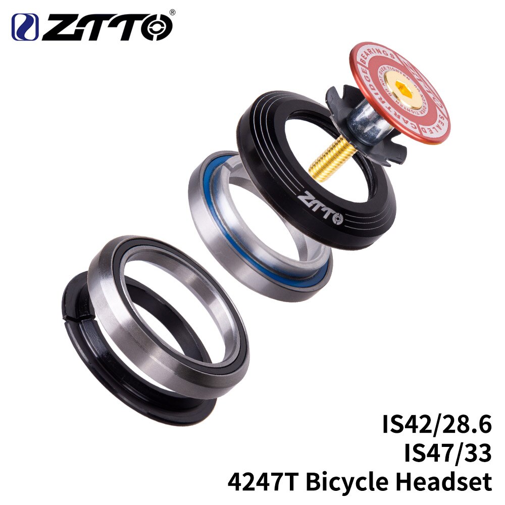 ZTTO 4247T Bicycle Bearing Headset 42mm 47mm 1 1/8"-1 1/4" 1.25 inch 33mm Tapered Tube fork IS42 IS47 Integrated Angular Contact