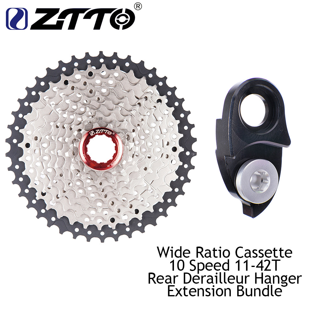 ZTTO 10 Speed 11-42T Cassette 10s Wide Ratio Bicycle Freewheel for MTB BikeSprockets and Rear Hanger Extension Bundle
