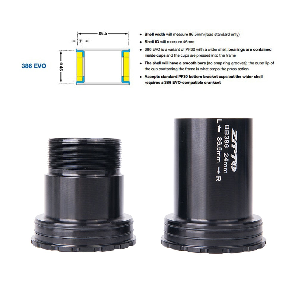 ZTTO BB386 CERAMIC 24 EVO Threaded Lock Press Fit Bottom Bracket for 386 Frame to 24mm Crankset Quality Center Adapter