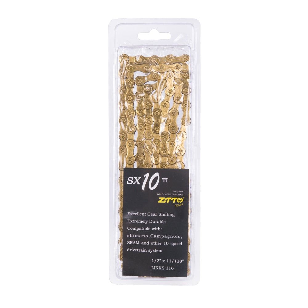 ZTTO MTB 10 Speed Gold Coating Chain Bicycle Road Bike Mountain 10S Golden Link Compatible With Any 10speed Groupset 10v 116L