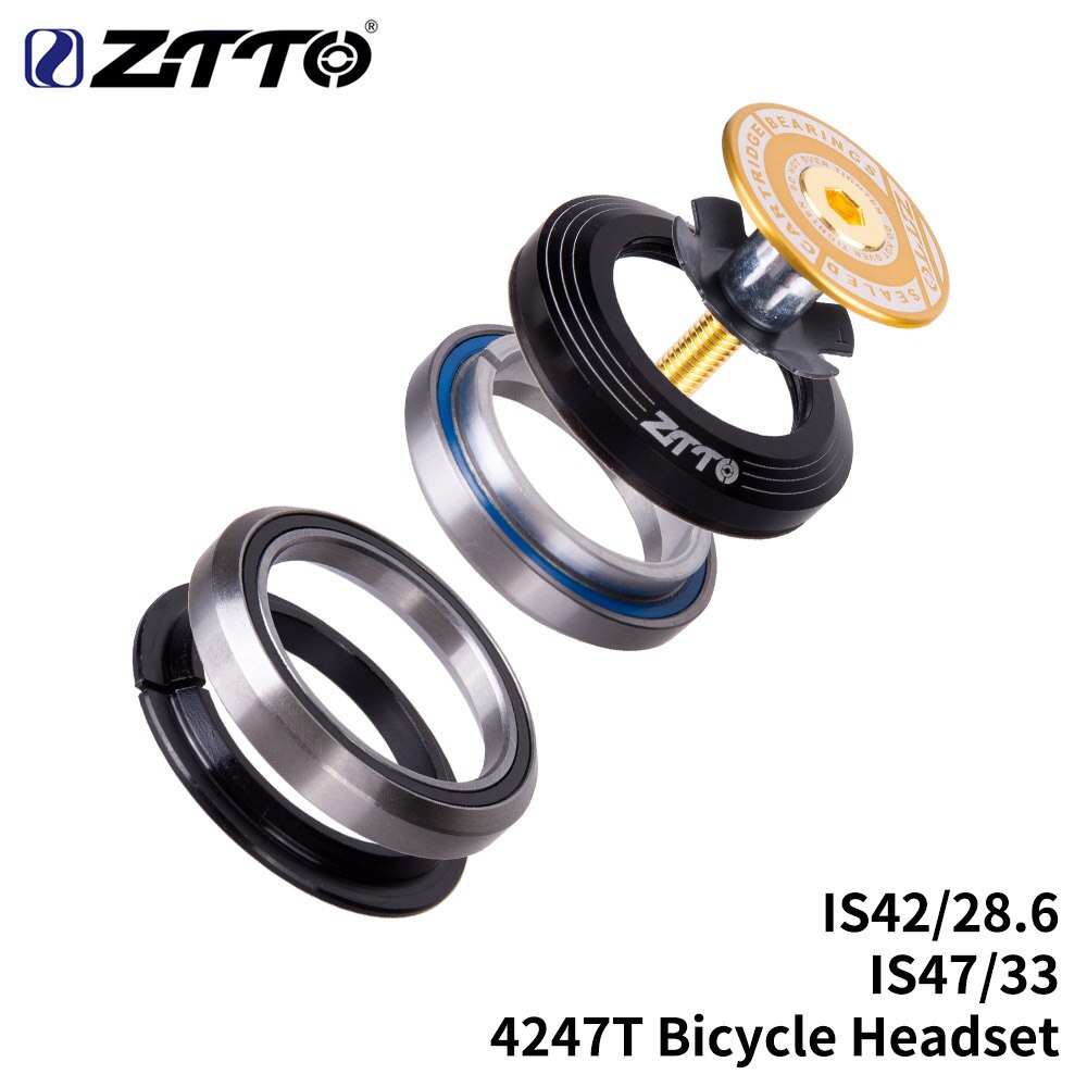 ZTTO 4247T Bicycle Bearing Headset 42mm 47mm 1 1/8"-1 1/4" 1.25 inch 33mm Tapered Tube fork IS42 IS47 Integrated Angular Contact