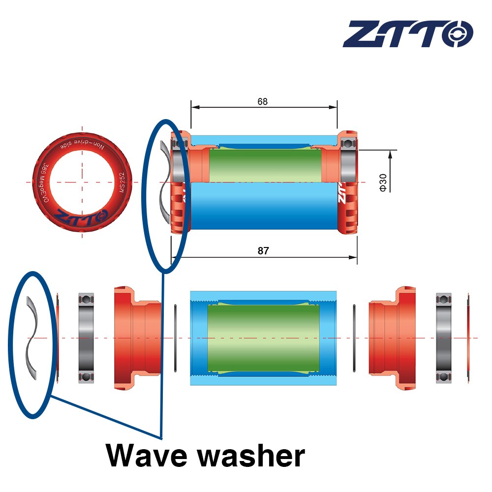 ZTTO Bicycle Accessories Road Mountain Bike Bottom Brackets GXP Adapter Wave Washer 0.5mm K7 GXP 24 22mm Chainset