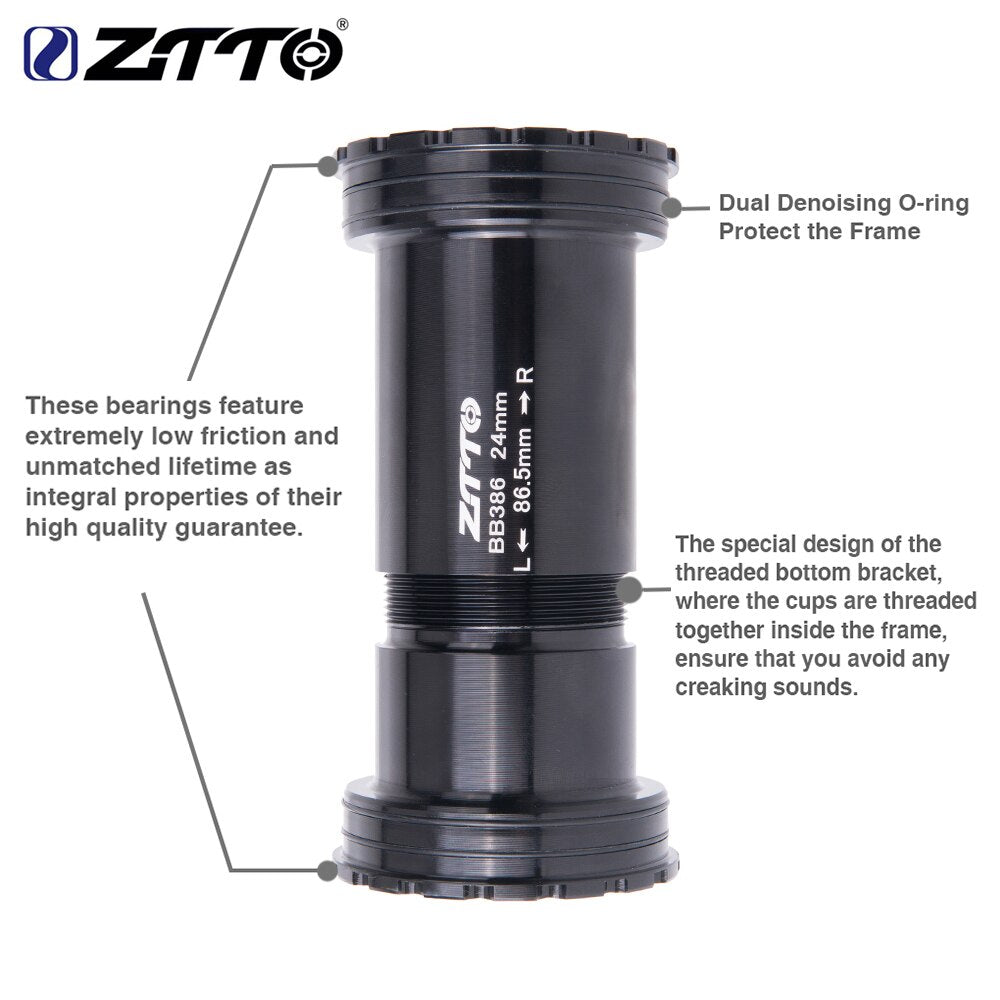 ZTTO BB386 CERAMIC 24 EVO Threaded Lock Press Fit Bottom Bracket for 386 Frame to 24mm Crankset Quality Center Adapter