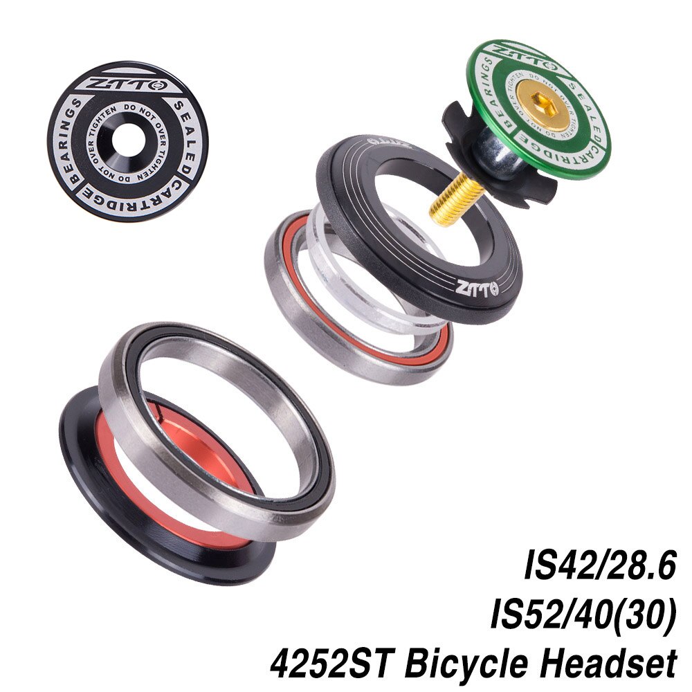 ZTTO 4252ST Bicycle Bearing Headset 42mm 52mm CNC 1 1/8"-1 1/2" Tapered Tube Fork Straight IS42 IS52 Integrated Angular Contact