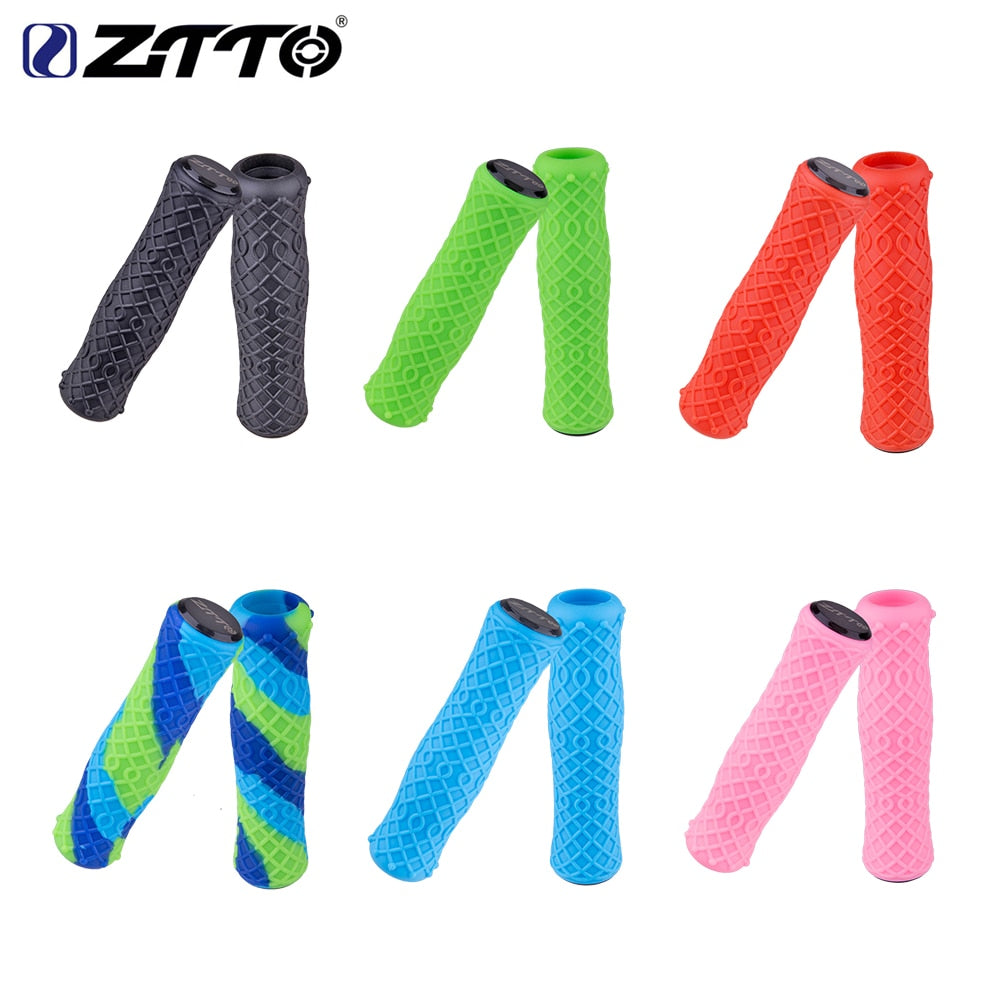 ZTTO 1 Pair Push Bike Pure Silicone Durable Gel Shock Proof Bicycle Grips with Bar end For MTB Mountain Bike Bicycle Parts