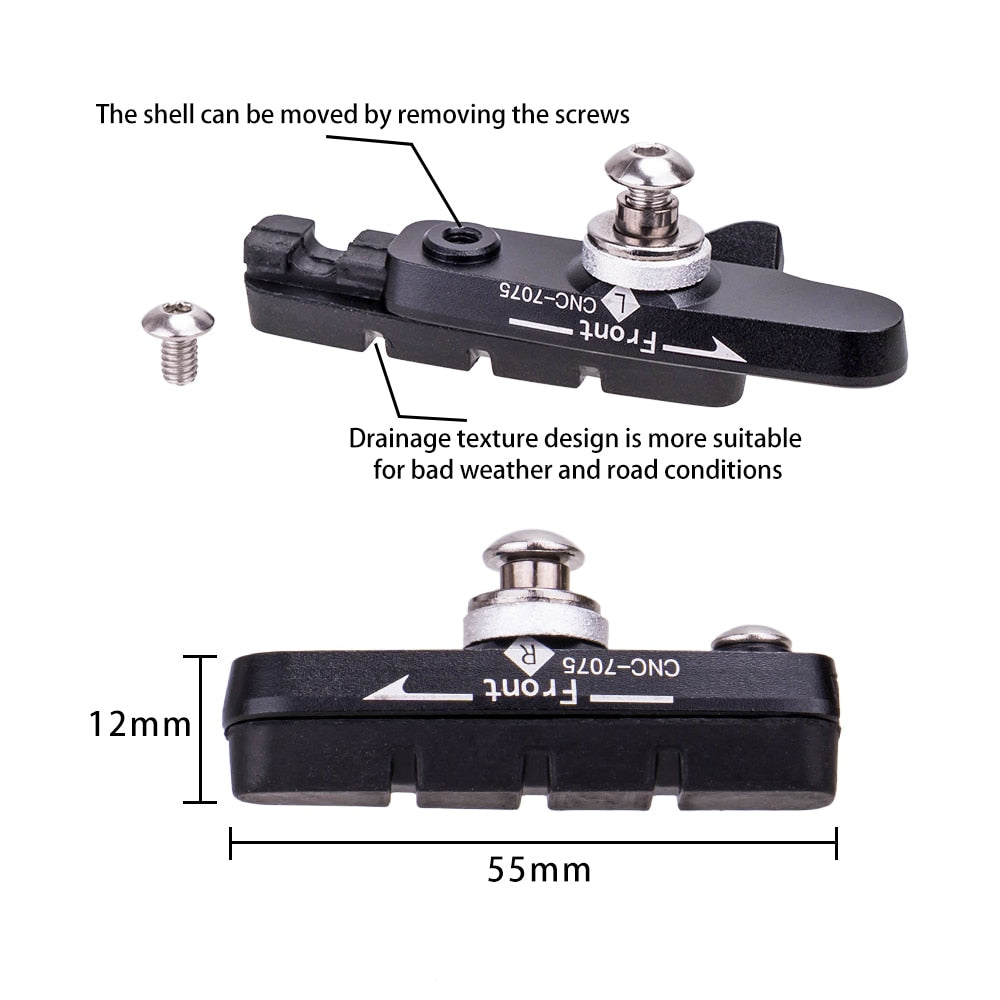 ZTTO Road Bike Caliper Brake Pads Replaceable Rubber CNC Aluminum Shell 1Pair Block Lightweight Braking Shoes For Carbon Part