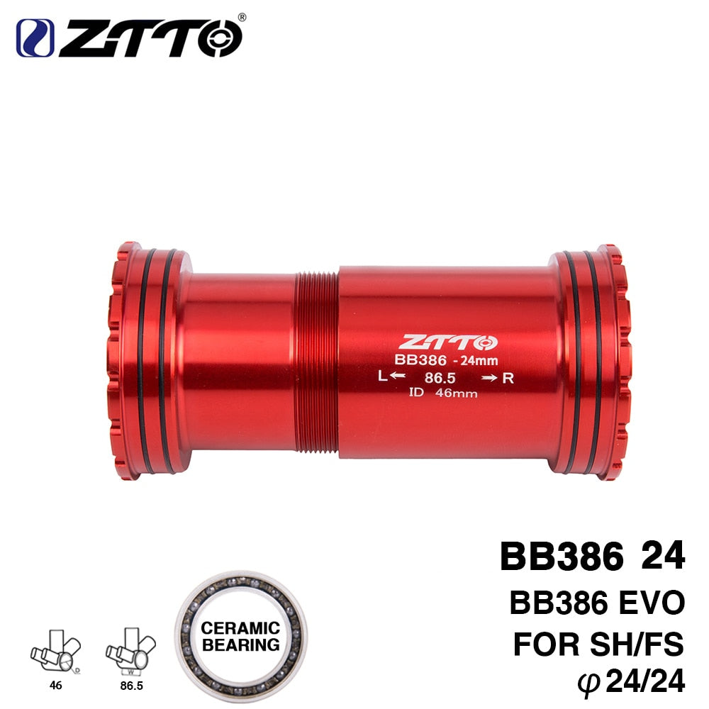 ZTTO BB386 CERAMIC 24 EVO Threaded Lock Press Fit Bottom Bracket for 386 Frame to 24mm Crankset Quality Center Adapter