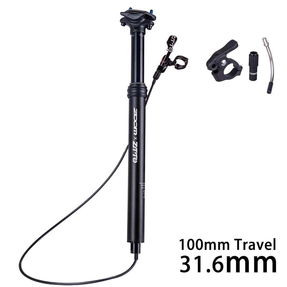 ZTTO MTB Dropper Seatpost Adjustable Suspension Seat Post Internal Routing External Cable Remote Lever 100mm Travel 30.9 31.6