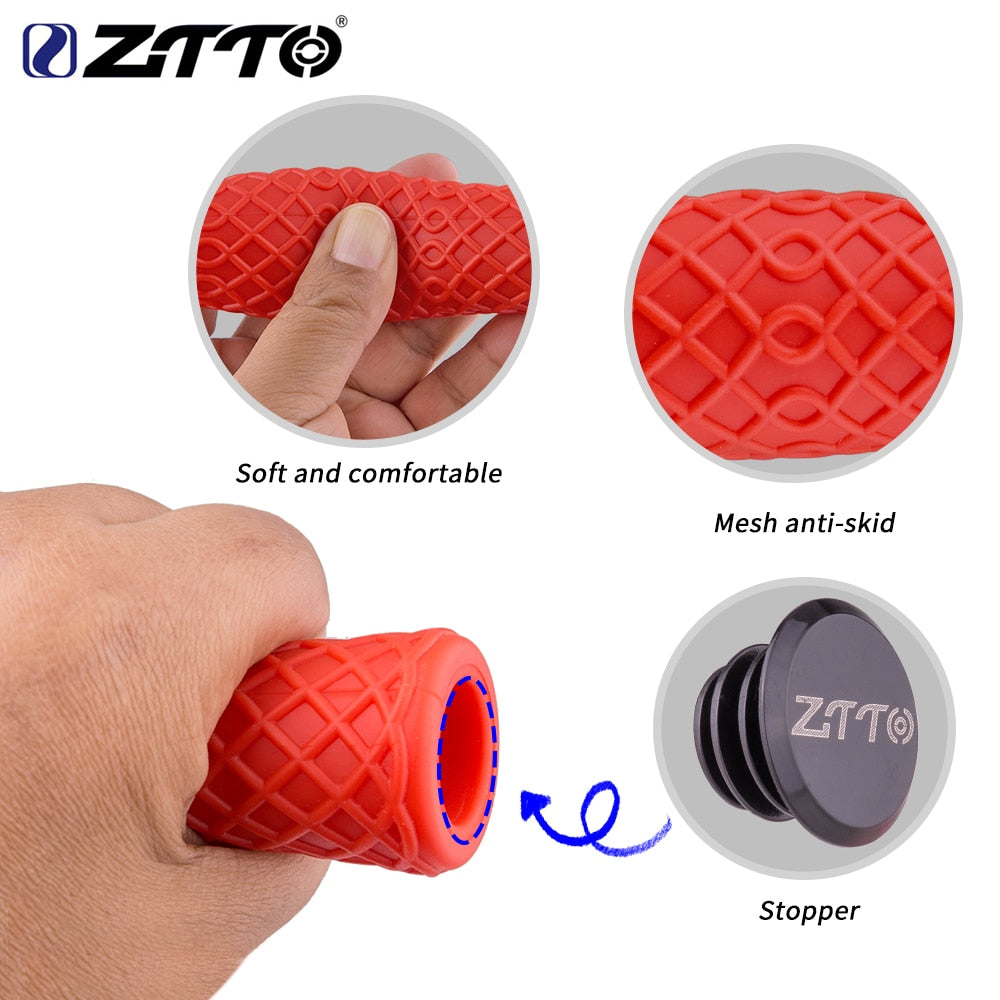 ZTTO 1 Pair Push Bike Pure Silicone Durable Gel Shock Proof Bicycle Grips with Bar end For MTB Mountain Bike Bicycle Parts