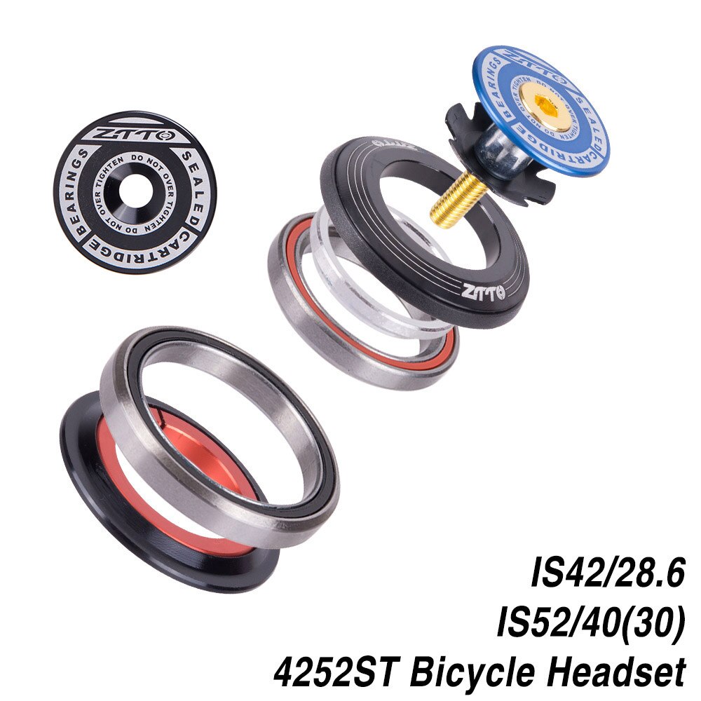 ZTTO 4252ST Bicycle Bearing Headset 42mm 52mm CNC 1 1/8"-1 1/2" Tapered Tube Fork Straight IS42 IS52 Integrated Angular Contact