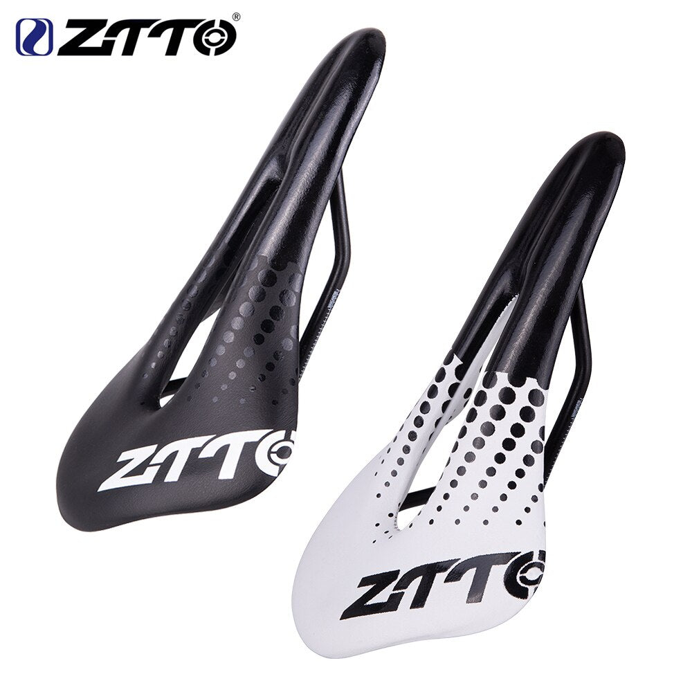 ZTTO Road Bike Bicycle Saddle Ultralight Racing Seat Hollow Ergonomic Design Cr-mo Seat Rail 145mm Wide Black Withe Polka Dots