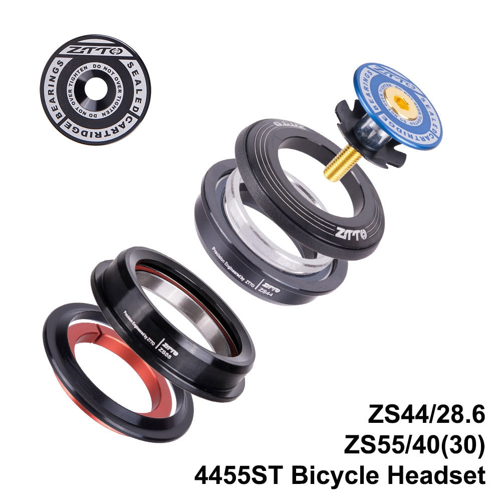 ZTTO 4455ST MTB Headset ZS44 ZS55 Tapered Straight Universal 1.5 Inch 28.6mm Fork Zero Stack Semi Integrated With Cups Road Bike