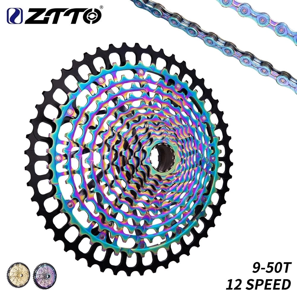 ZTTO MTB XD 12 Speed 9-50T Cassette Ultralight CNC Steel Rainbow Golden 375g Ultimate 12speed 9x46 Sprocket 1299 k7 Colorful ULT