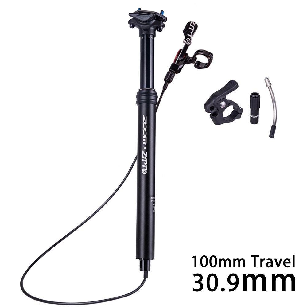 ZTTO MTB Dropper Seatpost Adjustable Suspension Seat Post Internal Routing External Cable Remote Lever 100mm Travel 30.9 31.6