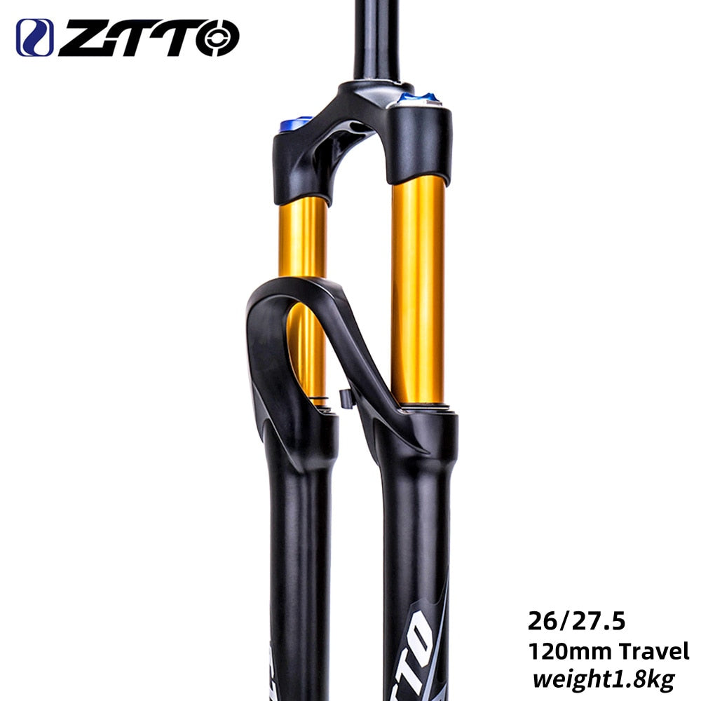 ZTTO MTB 120mm Travel Air Suspension Fork 26 27.5 29 Inch QR Quick Release Straight Tube 1 1/8" For Mountain Bike Gold Color