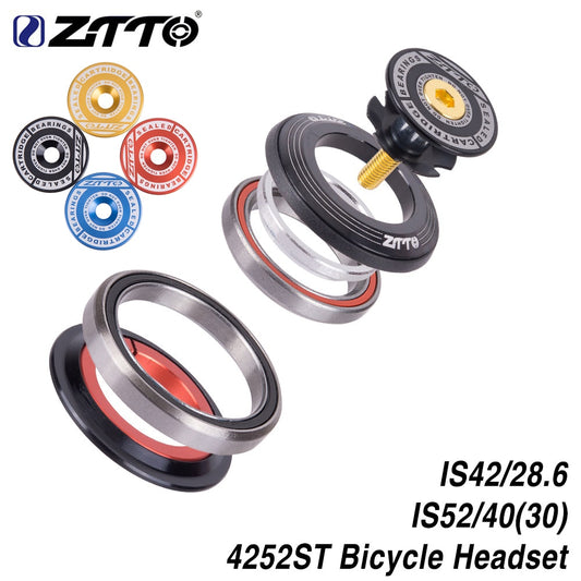 ZTTO 4252ST Bicycle Bearing Headset 42mm 52mm CNC 1 1/8"-1 1/2" Tapered Tube Fork Straight IS42 IS52 Integrated Angular Contact