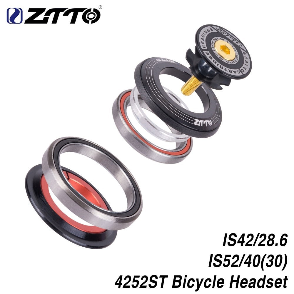 ZTTO 4252ST Bicycle Bearing Headset 42mm 52mm CNC 1 1/8"-1 1/2" Tapered Tube Fork Straight IS42 IS52 Integrated Angular Contact