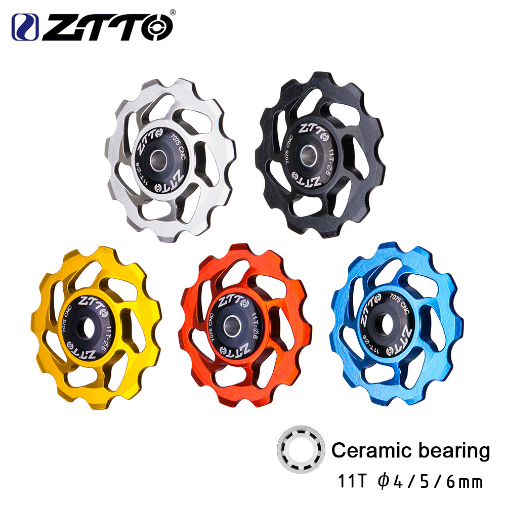 ZTTO Bicycle Parts MTB Bicycle Rear Derailleur Jockey Wheel Ceramic Bearing Pulley AL7075 CNC Guide Roller Idler 4mm 5mm 6mm 11T