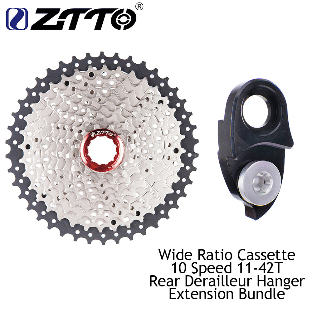 ZTTO 10 Speed 11-42T  Cassette 10s Wide Ratio  Bicycle Freewheel for MTB BikeSprockets and Rear Hanger Extension Bundle