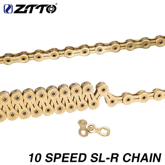 ZTTO 10s 10v Golden Bike Chain 10 Speed Bicycle Chains Hollow SL-R Gold 20s 30v SR SH HG System for MTB Mountain Road Bike