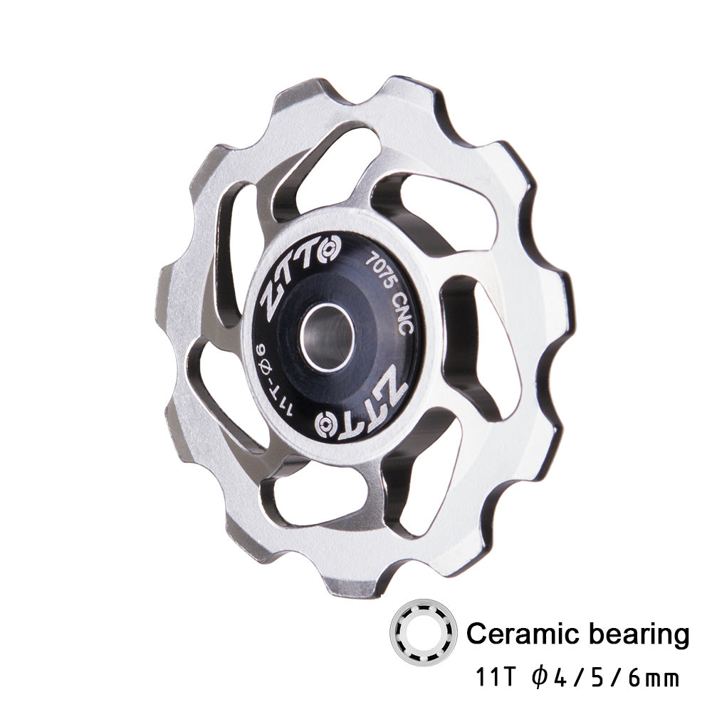 ZTTO Bicycle Parts MTB Bicycle Rear Derailleur Jockey Wheel Ceramic Bearing Pulley AL7075 CNC Guide Roller Idler 4mm 5mm 6mm 11T