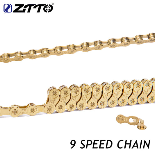 ZTTO MTB Mountain Bike Road Bicycle 9 Speed Chain Titanium Nitride Coating Gold Compatible for Bicycle Parts K7