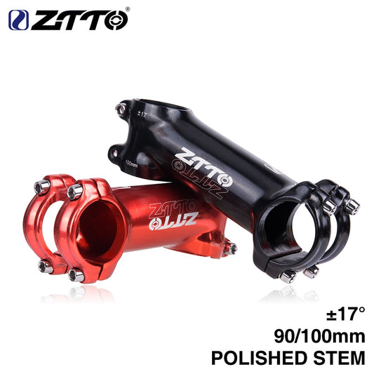 ZTTO Bicycle Parts MTB Road Bike 17 Degree Polished Bicycle Stem 90mm 100mm High Strength Lightweight 31.8mm AL6061