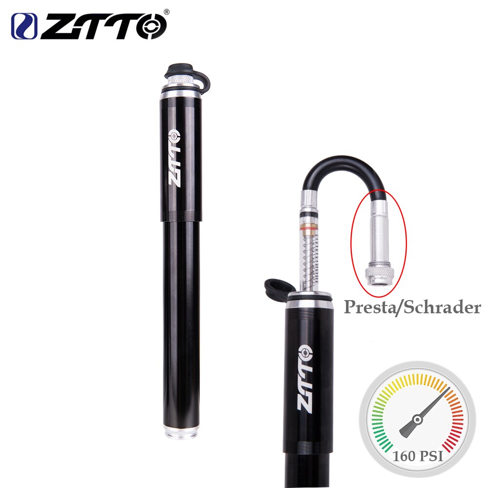 ZTTO 160PSI High Pressure Mini Portable Handle Bicycle Pump Schrader Presta Valv Bike Tire Ball Inflator Air Pump With Gauge