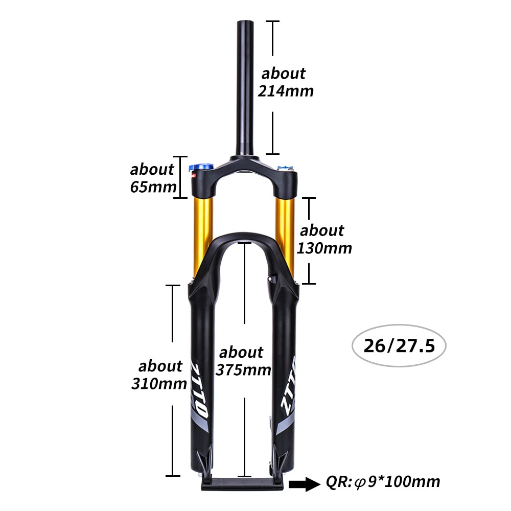 ZTTO MTB 120mm Travel Air Suspension Fork 26 27.5 29 Inch QR Quick Release Straight Tube 1 1/8" For Mountain Bike Gold Color