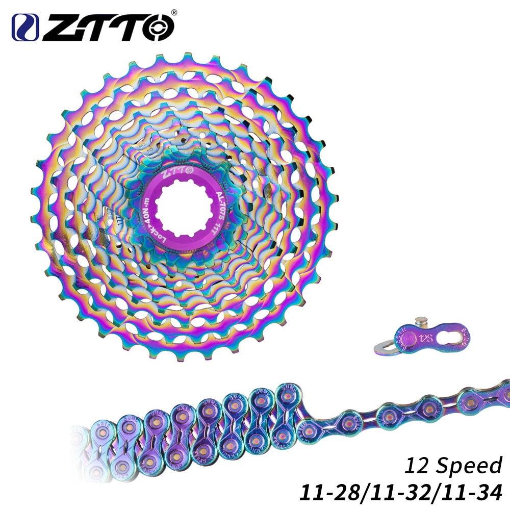ZTTO Road Bike 12 Speed 11-28 Cassette UltraLight 12s 11/32T Gravel Bike 11/34T 12Speed Rainbow K7 Oil Slick 12V CNC Spocket