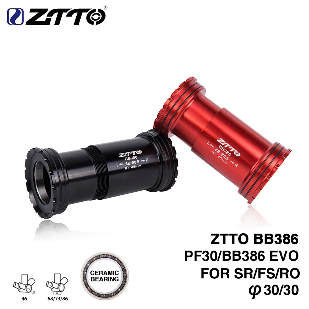 ZTTO BB386 Ceramic Bearing Press Fit Bottom Brackets 30mm Axis for MTB Road Bike 46mm Frame Durability Thread Lock BB 30 Crank